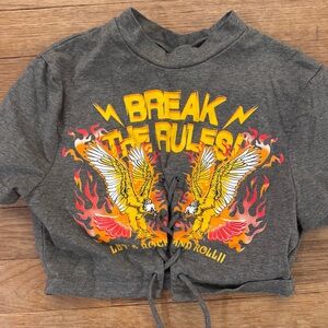 SHEIN SXY  "BREAK THE RULES LET'S ROCK AND ROLL!!" Laced front shirt size S
 b76